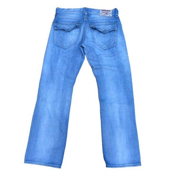 TRUE Religion Jeans Size 34 STRAIGHT White Stitch Blue - Picture 4 of 10